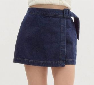 Entro Wrap Belted Skort In Denim