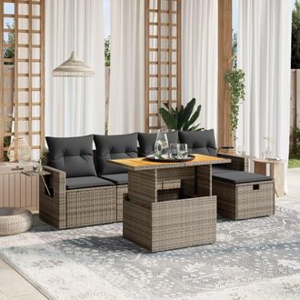 vidaXL Vidaxl - Set De Muebles De Jard&iacute;n 6 Pzas Y Cojines Rat&aacute;n Sint&eacute;tico Gris