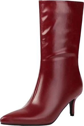 Generic Womens Leisure Mid Calf Boots Pointed Toe Med Stiletto Heel With Side Zipper For A Modern Fashionable Look