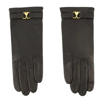 Ami Gloves, female, Black, 8 IN, Black Leather Heart Gloves