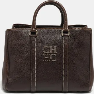 Carolina Herrera Matteo Medium Dark Brown Leather Tote