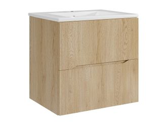 Vente-Unique Mueble de ba&ntilde;o suspendido estriado con lavabo encastrado - Natural claro - 60 cm - ORISO