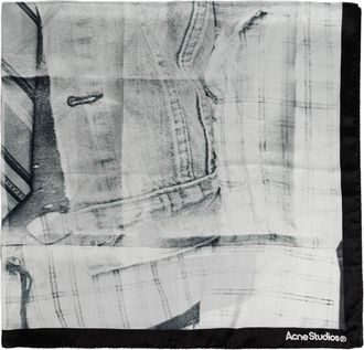 Acne Studios Accessoires, unisex, Grijs, ONE Size, Denim, Zijden sjaal met patroon