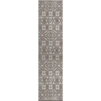 Jonathan Y Designs Citta High-Low Pile Mediterranean Tile Indoor/Outdoor Area Rug in Dark Gray/ivory at Nordstrom, Size 2Ft 0In X 8Ft 0In