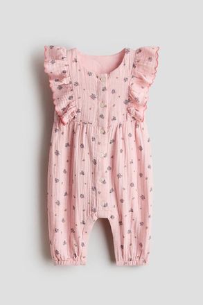 H&M Frilled Muslin Romper Suit in Light Pink/floral at Nordstrom, Size 12M