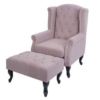 Hhg Hhg - Nunca Usado] Sill&oacute;n Chesterfield, Sill&oacute;n Reclinable Club Wing Chair, Tela/textil Hidr&oacute;fugo, Rosa Claro Con Otomana