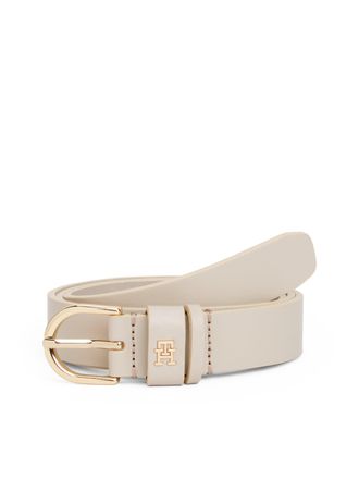 Tommy Hilfiger Lederg&uuml;rtel TOMMY HILFIGER ESSENTIAL EFFORTLESS 2.5 cm breit GOLD, Damen, Gr. 100, beige (classic beige), Rindsleder, G&uuml;rtel Lederg&uuml;rtel, Logoemblem, 