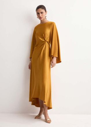 Mango Vestito satinato increspato ocra - Donna - XS - MANGO