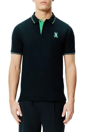 Psycho Bunny Nate Tipped Pima Cotton Piqu&eacute; Polo in Black at Nordstrom, Size 7