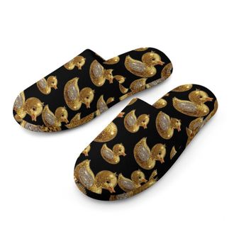 Generic Gold Rhinestone Cute Duck Mens Cozy Memory Foam Slippers Warm Cotton House Shoes Comfy Slipper for Indoor Outdoor