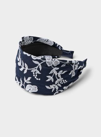 Simons Womens Denim-like embroidered flower wide headband