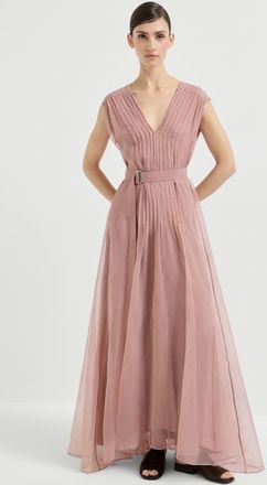 Brunello Cucinelli Crispy silk dress with monili in Pink at Nordstrom, Size Xx-Small Eu
