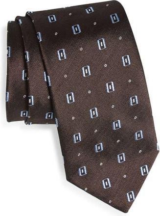BOSS Geometric Jacquard Silk Tie in Medium Brown at Nordstrom Rack