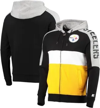 Starter Mens Starter Black/Gold Pittsburgh Steelers Playoffs Color Block Full-Zip Hoodie at Nordstrom, Size Small