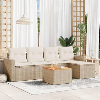 vidaXL Vidaxl - Juego De Sof&aacute;s Jard&iacute;n Con Cojines 6 Pzas Rat&aacute;n Sint&eacute;tico Beige