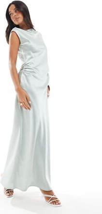 4th & Reckless 4th + Reckless - Vestito lungo in raso azzurro con scollo dritto e vita raccolta con drappeggio-Verde