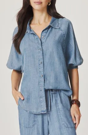Splendid Talia Puff Sleeve Denim Shirt in Indigo Blue at Nordstrom, Size X-Large