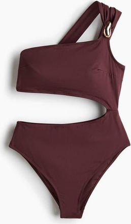 H&M Padded-cup One-shoulder Swimsuit in Dark Brown at Nordstrom, Size X-Large