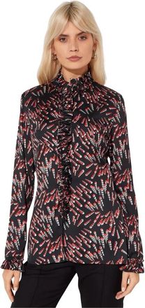 Paco Rabanne Zwarte blouse met rood motief - Dames - Blouses - Veelkleurig - S - Leer - Overhemden