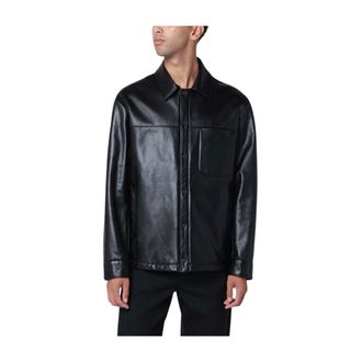 Salvatore Santoro Light Jackets, male, Black, XL, Black Leather Jacket Short Style