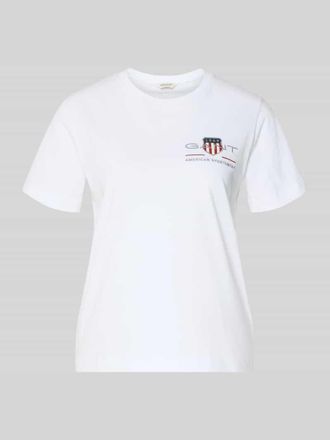 GANT T-Shirt mit Rundhalsausschnitt und Label-Stitching in Weiss, Gr&ouml;&szlig;e XXL