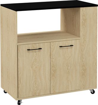 HOMCOM Carrello Da Cucina In Legno Con Armadietto A 2 Ante E Scaffale Laterale - Homcom