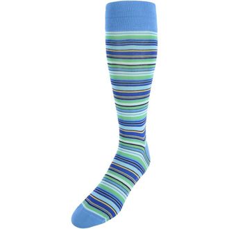 Trafalgar Store Brady Multi Stripe Mid-Calf Mercerized Cotton Socks in Blue, Green, Yellow Stripes at Nordstrom