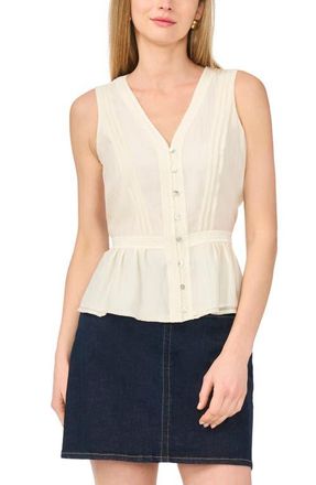 Vince Camuto Lace Trim Button-Up Peplum Tank in New Ivory at Nordstrom, Size Xx-Small