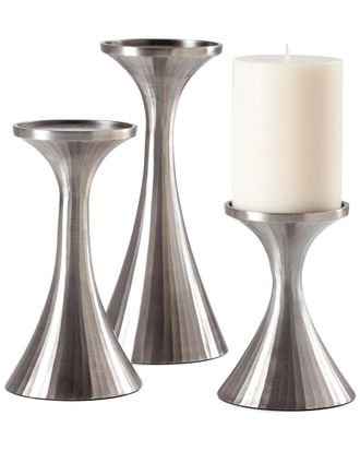 Torre & Tagus Tomar Antique Pewter Ribbed Pillar Holders Set Of Three