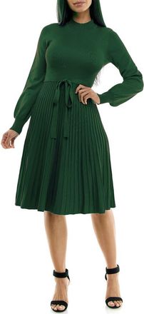 Nina Leonard Tie Waist Fit & Flare Sweater Dress in Emerald at Nordstrom Rack, Size X-Large