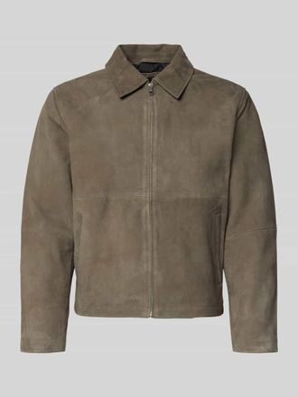 Jack & Jones Lederjacke mit Rei&szlig;verschluss und Eingrifftaschen in Taupe, Gr&ouml;&szlig;e XXL