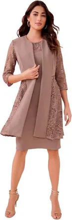Roaman's Stretch Paisley Lace Jacket Dress in Latte at Nordstrom, Size 18