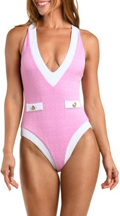 L'agence Lisa Colorblock Plunge One-Piece Swimsuit in Blush at Nordstrom, Size X-Large