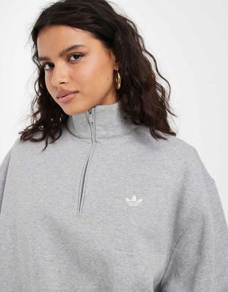 adidas Originals felpa essenziale con mezza zip grigia-Grigio