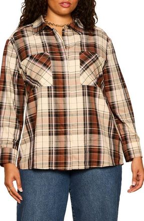 Sanctuary City Plaid Shirt in Haze Plaid Brown at Nordstrom, Size 3X