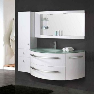 Simba Mueble de baño blanco de 120 cm con columna y lavabo incluidos - Ambassador White
