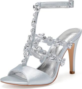 Generic Wedding Bridal Shoes Womens High Heeled Sandals Bridal Open Toe Stiletto Heels Chic Sexy Pumps for Wedding Party 10.5Cm,Silver,9 UK