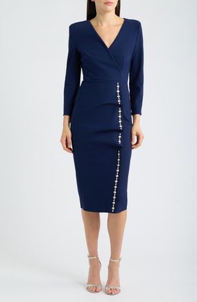 La Petite Robe Di Chiara Boni Rhinestone Detail Long Sleeve Cocktail Sheath Dress in 743 Blu Notte at Nordstrom, Size 12