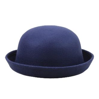 Generic 2025 - Elegant Adults Solid Hat Roll Up Brim Panama Bowler Hat Bucket Hat Mens Womens Classic Wool Round Bowler Hats Cap Foldable Hat Ladies (Navy, On