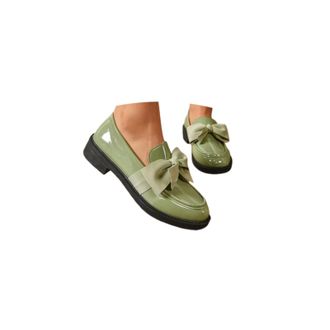Generic School Shoes for Girls Loafers Shoes for Women Womens Patent Loafers with Bow Trendy Comfort Closed Round Toe Slip on Bow-Knot Dress Flat Low Heels Pu
