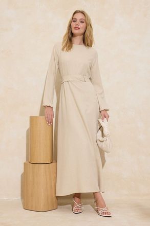 Trendyol Modest Dames Beige Effen Maxi Lang Casual Skater Modest Jurken
