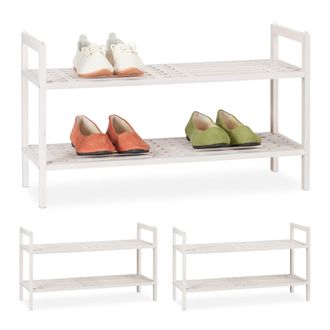Relaxdays 3 X Muebles Zapateros Apilables, Zapatero Con 2 Baldas, Nogal, R&uacute;stico, Hasta 6 Pares De Zapatos, 41x69x27 Cm, Blanco