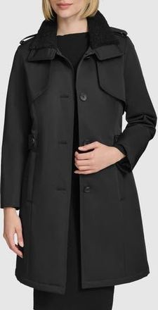 Andrew Marc Teagan Trench Coat with Faux Shearling Trim in Black at Nordstrom Rack, Size X-Large