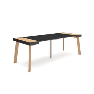 Skraut Home Mesa Consola Extensible, Mesa Comedor Plegable, 220, Para 10 Comensales, Patas De Madera, Estilo Moderno, Roble Y Negro - Skraut Home