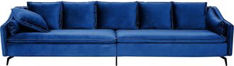 Beliani Sof&aacute; 4 Plazas De Terciopelo Azul Marino Cojines Glamour Moderno Sala De Estar Aure