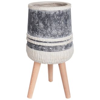Beliani Beliani - Maceta Industrial Alta Soporte De Madera De Magnesio A Rayas Gris Y Beige Arisaema