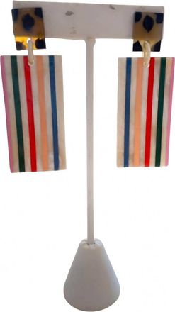Sunshine Tienda Womens Color Striped Cabana Earrings In White Multi