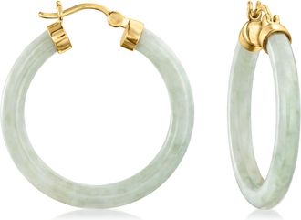 Ross-Simons Jade Hoop Earrings With 18kt Gold Over Sterling