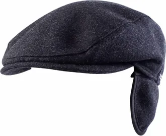 Wigens Mens Melton Wool Ivy Slim Cap With Earflaps In Dark Grey Melange