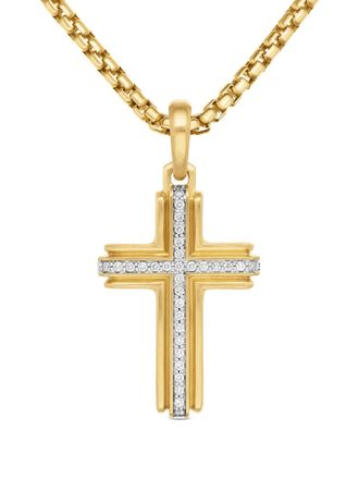 David Yurman 18kt geelgouden Deco Cross hanger met diamant (34 mm)